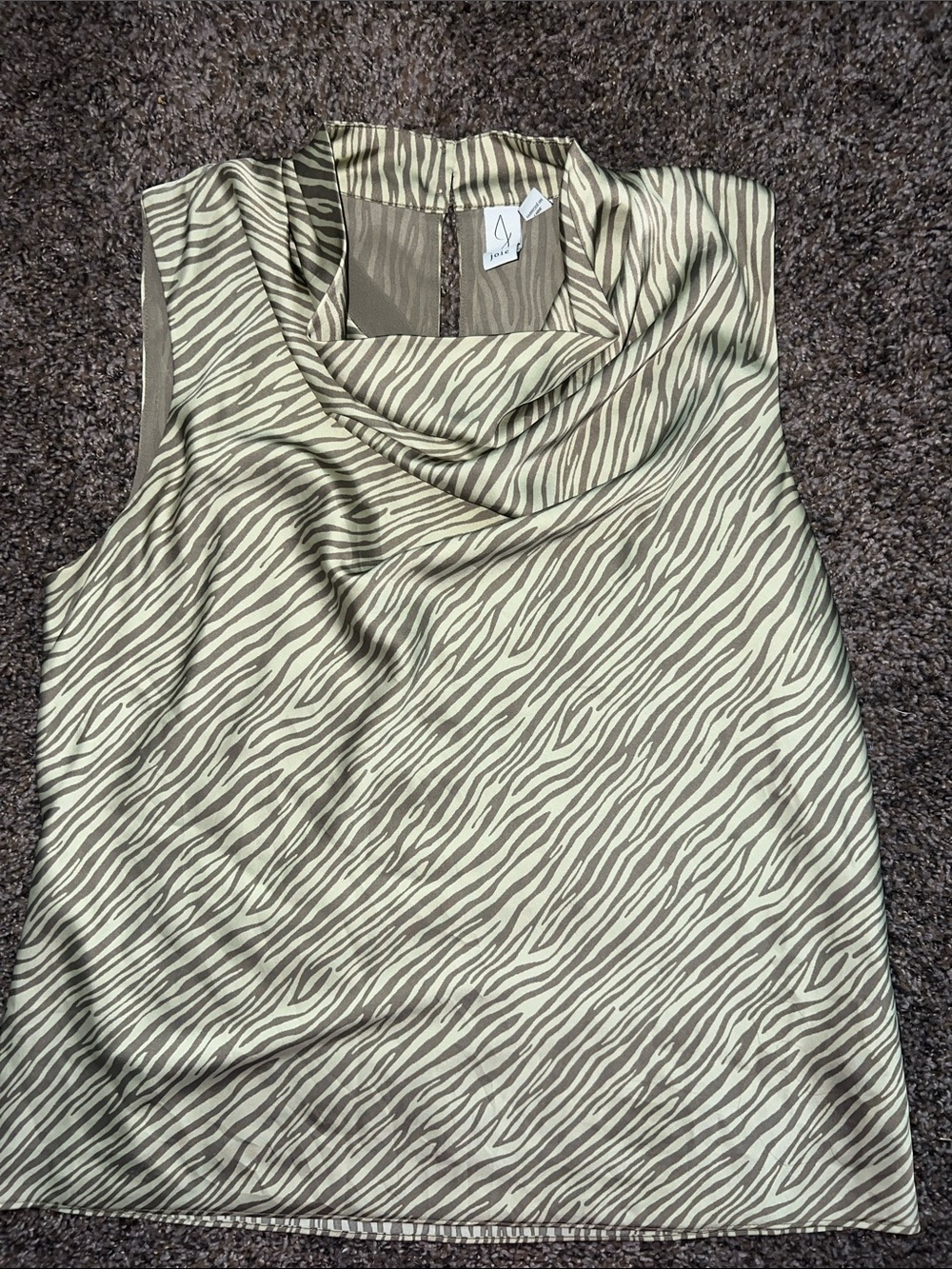 Joie Olive and Cream Zebra-Print Cowl Neck Camisole